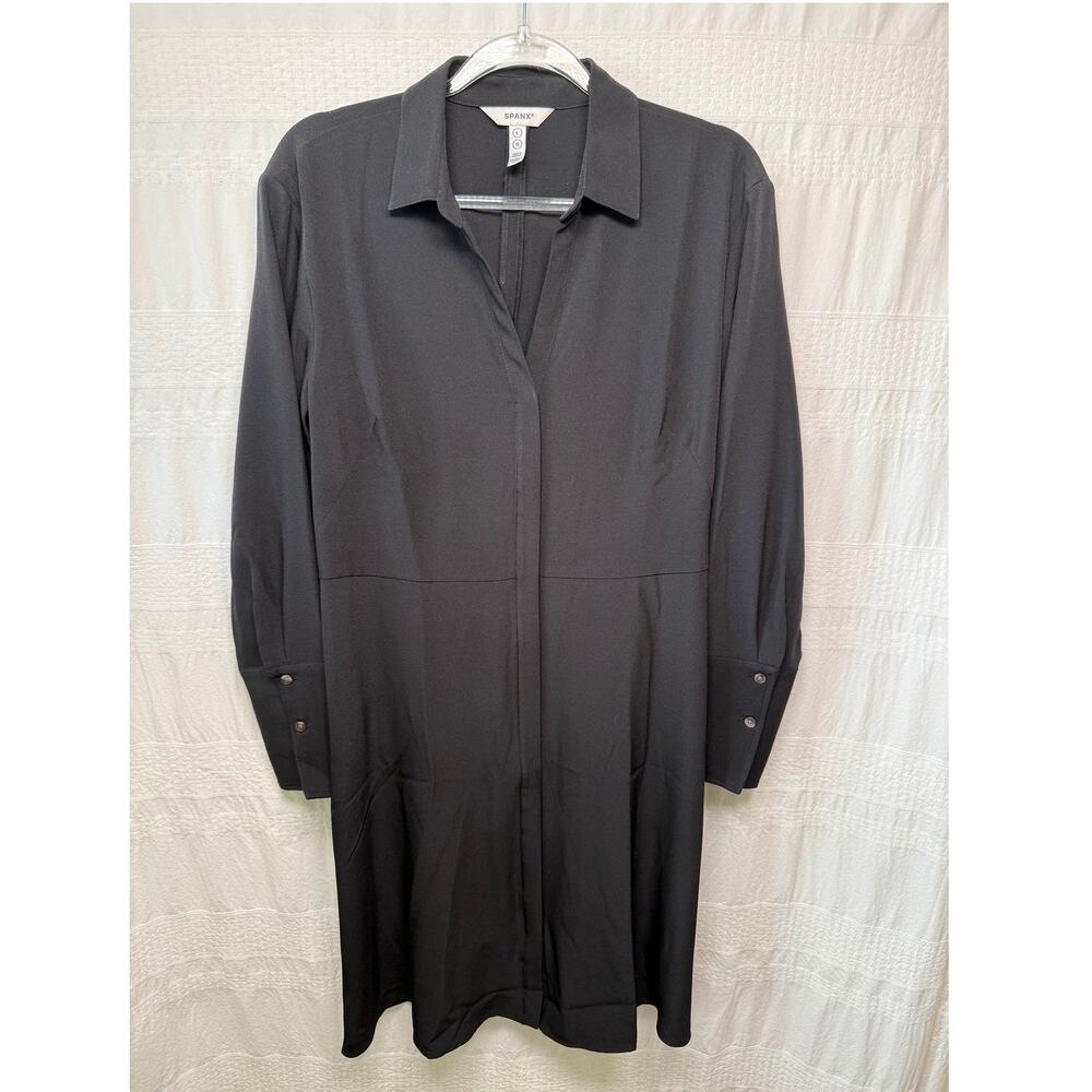 SPANX Carefree Crepe Shirt Dress, Black, Size Large, Office, Career, Classic